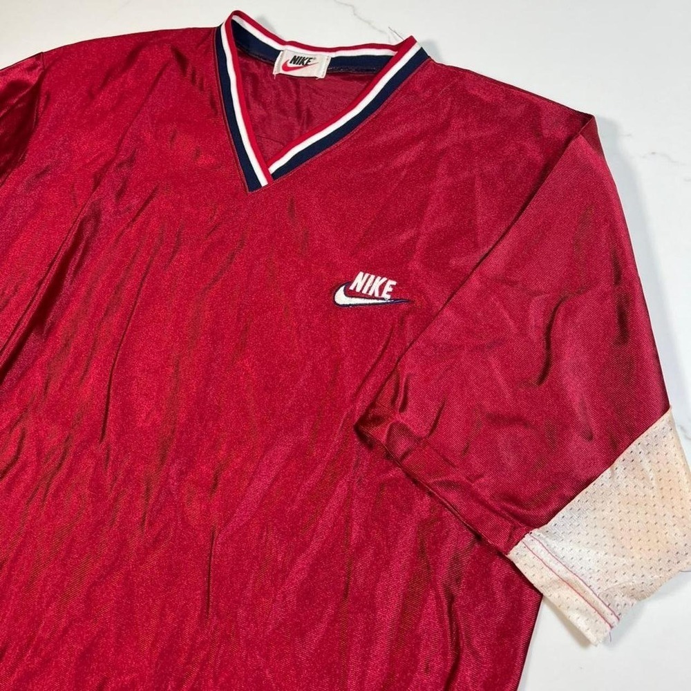 Nike Jersey Top Mens Red Vintage Mesh V-Neck Oversized Streetwear
